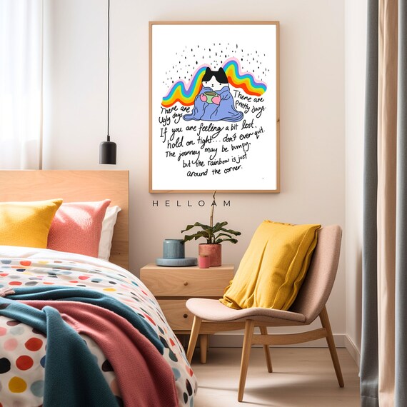 Whimsical Cat Print: Mental Health Boosting Rainbow Wall Art & Kitchen Decor
