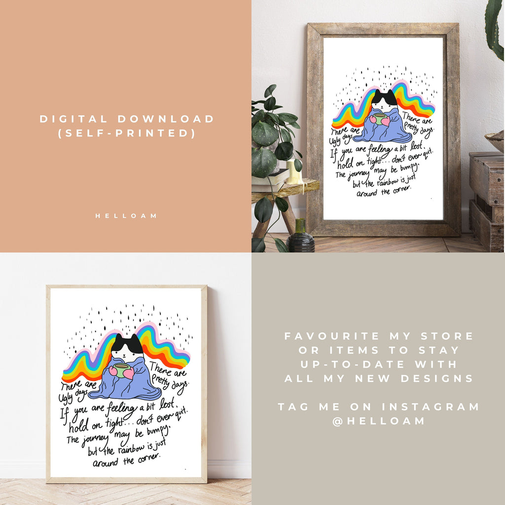 Whimsical Cat Print: Mental Health Boosting Rainbow Wall Art & Kitchen Decor