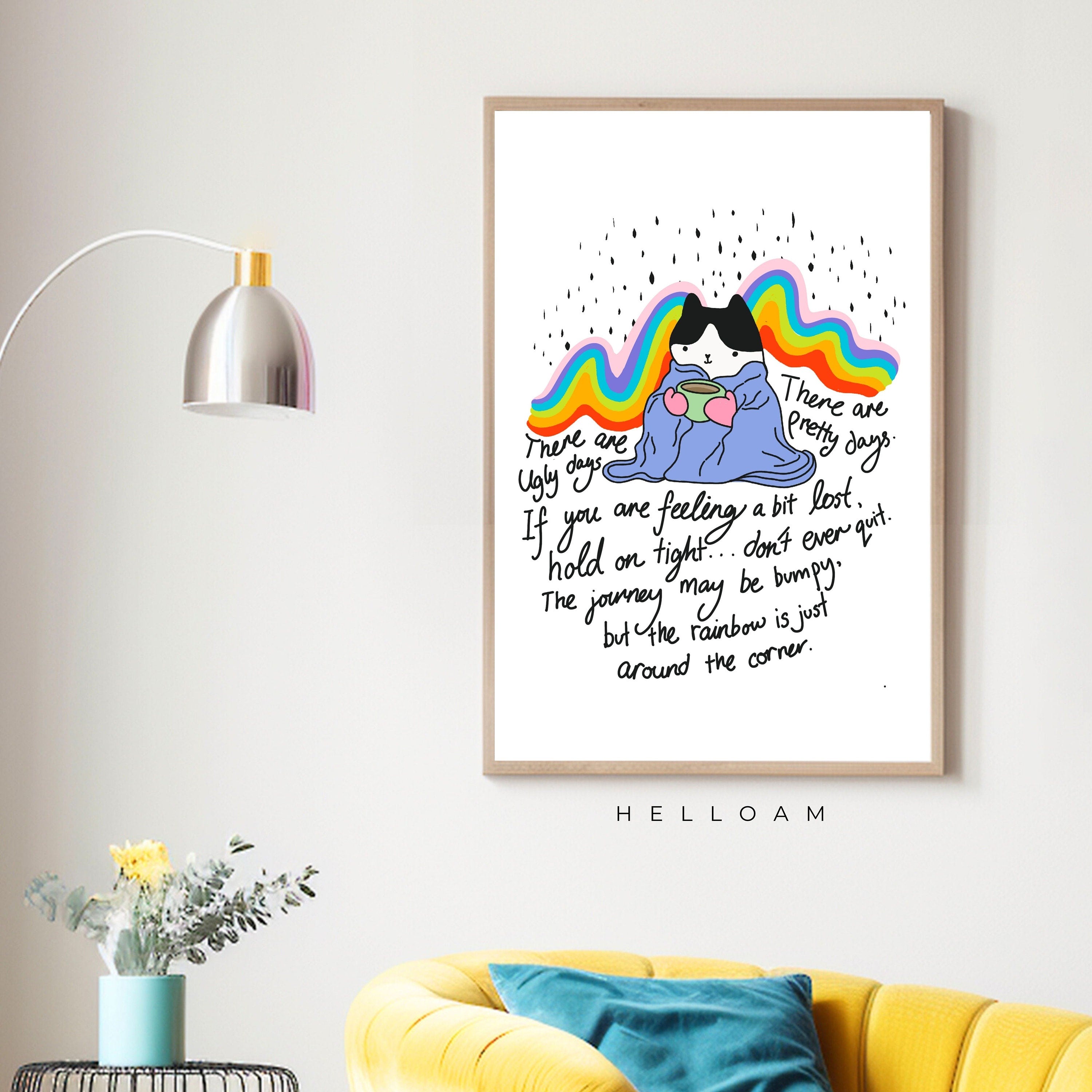Whimsical Cat Print: Mental Health Boosting Rainbow Wall Art & Kitchen Decor