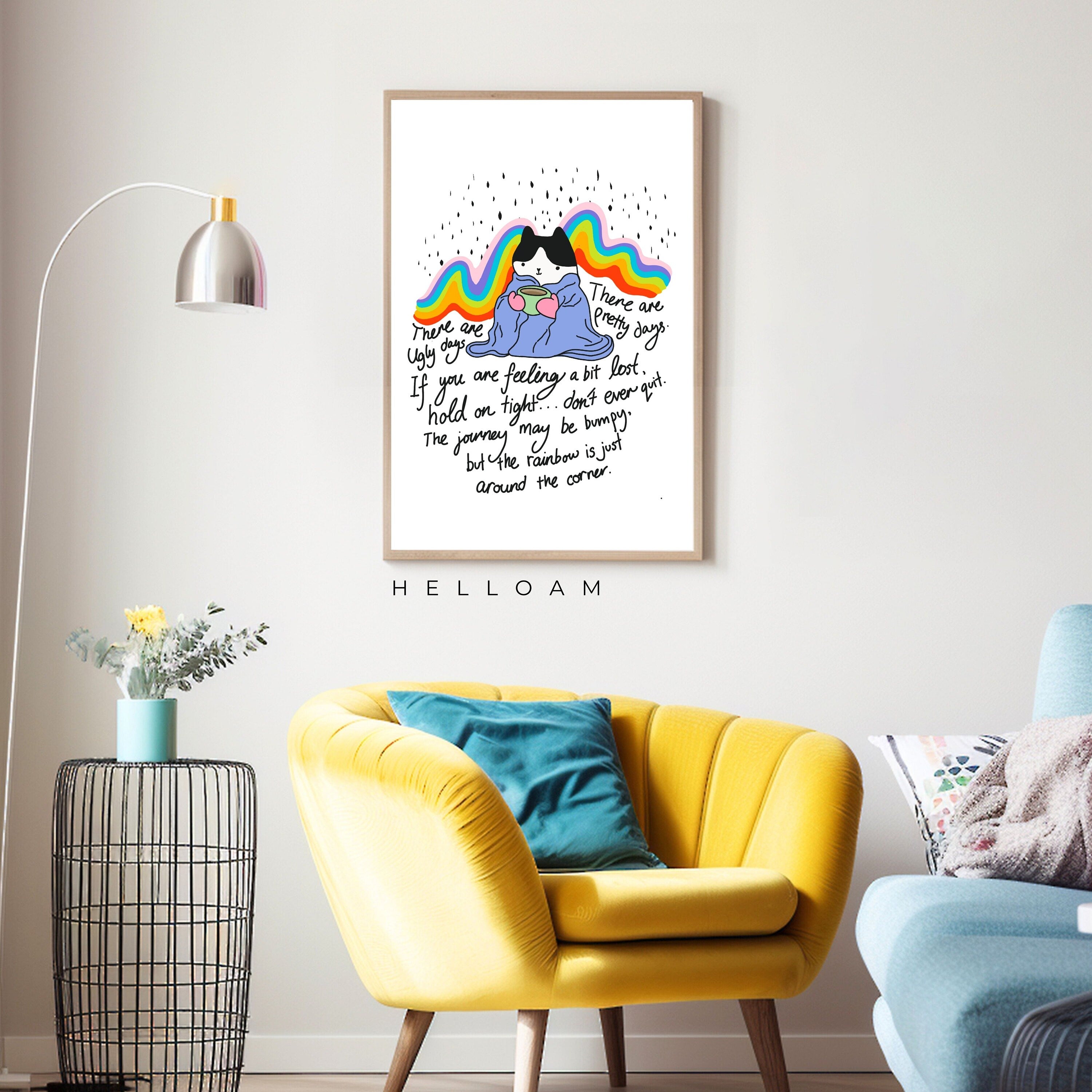 Whimsical Cat Print: Mental Health Boosting Rainbow Wall Art & Kitchen Decor