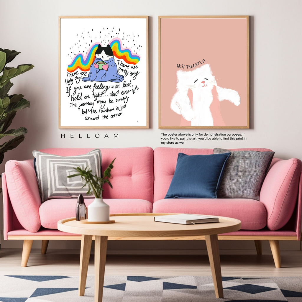 Whimsical Cat Print: Mental Health Boosting Rainbow Wall Art & Kitchen Decor