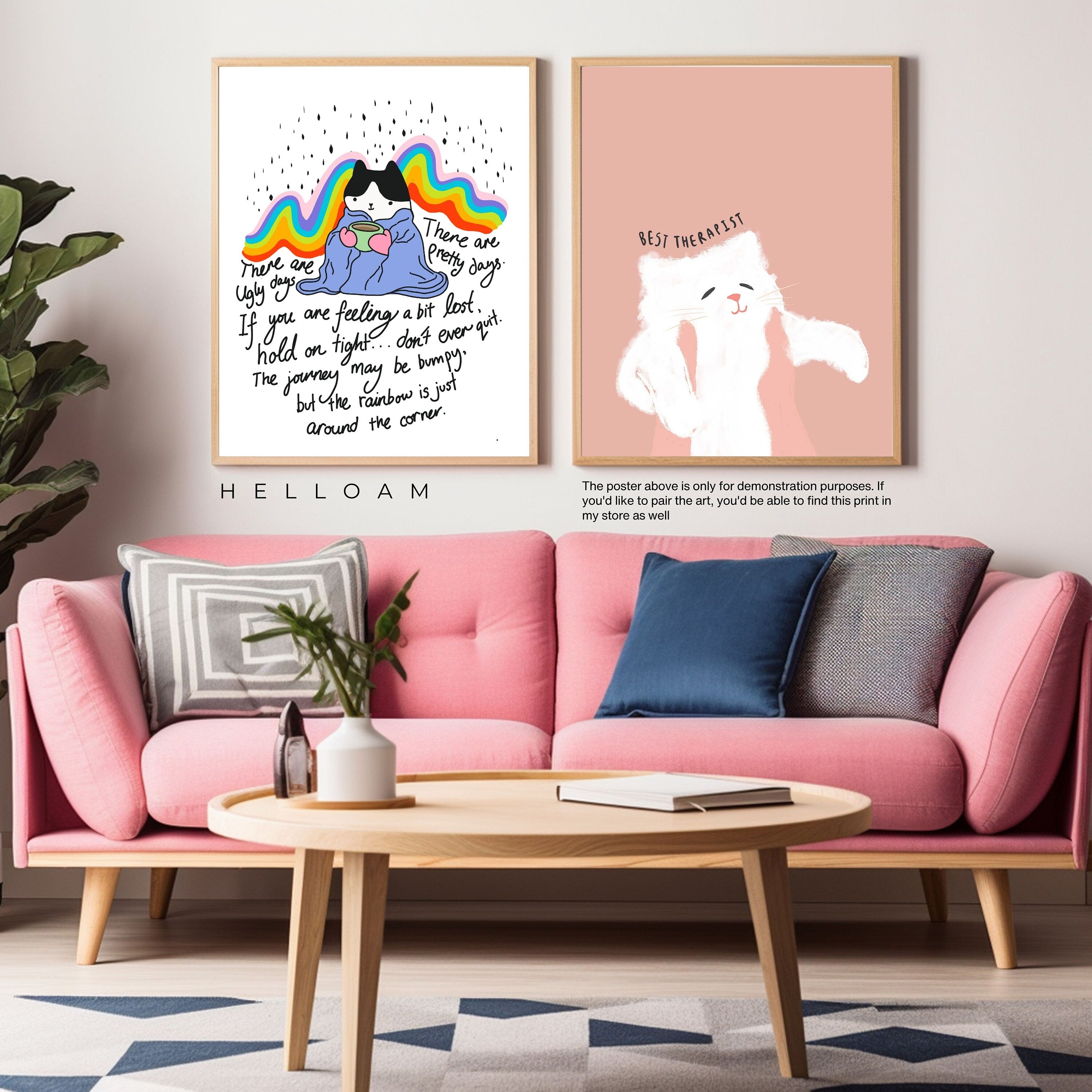 Whimsical Cat Print: Mental Health Boosting Rainbow Wall Art & Kitchen Decor