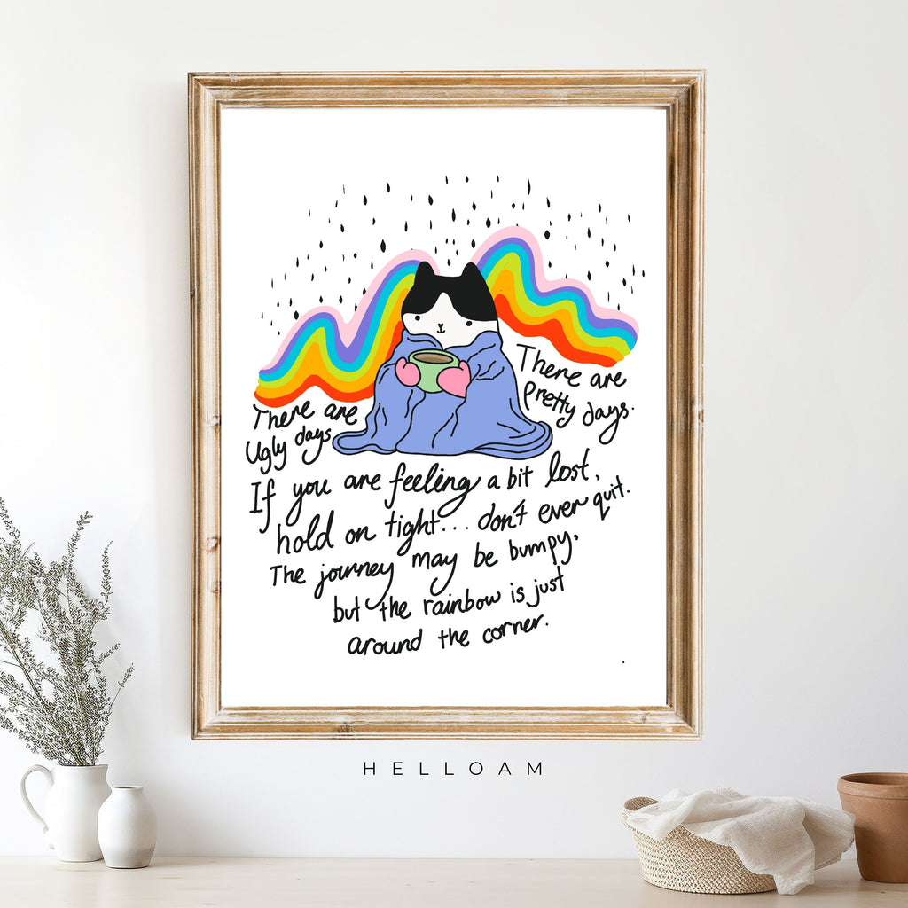 Whimsical Cat Print: Mental Health Boosting Rainbow Wall Art & Kitchen Decor