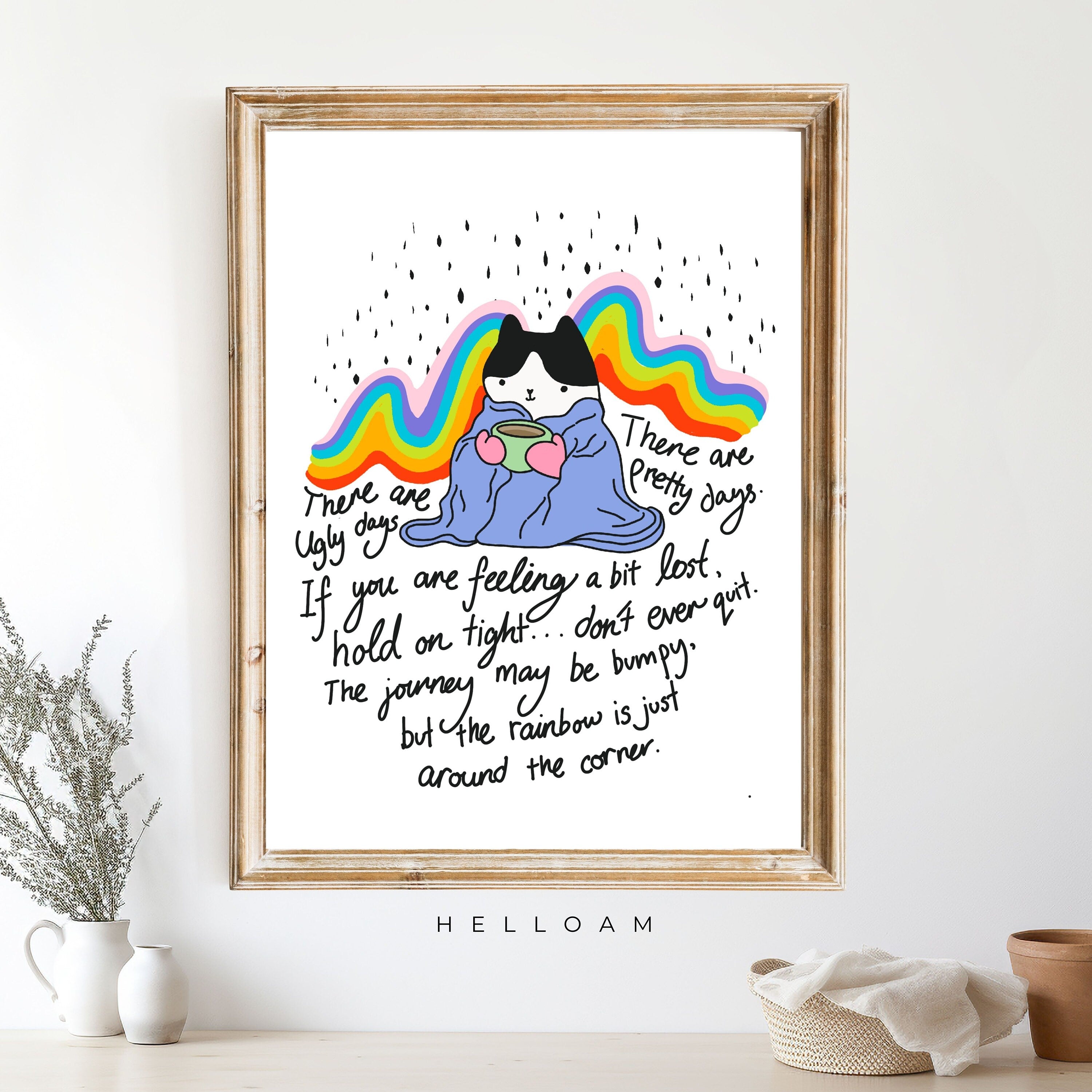 Whimsical Cat Print: Mental Health Boosting Rainbow Wall Art & Kitchen Decor