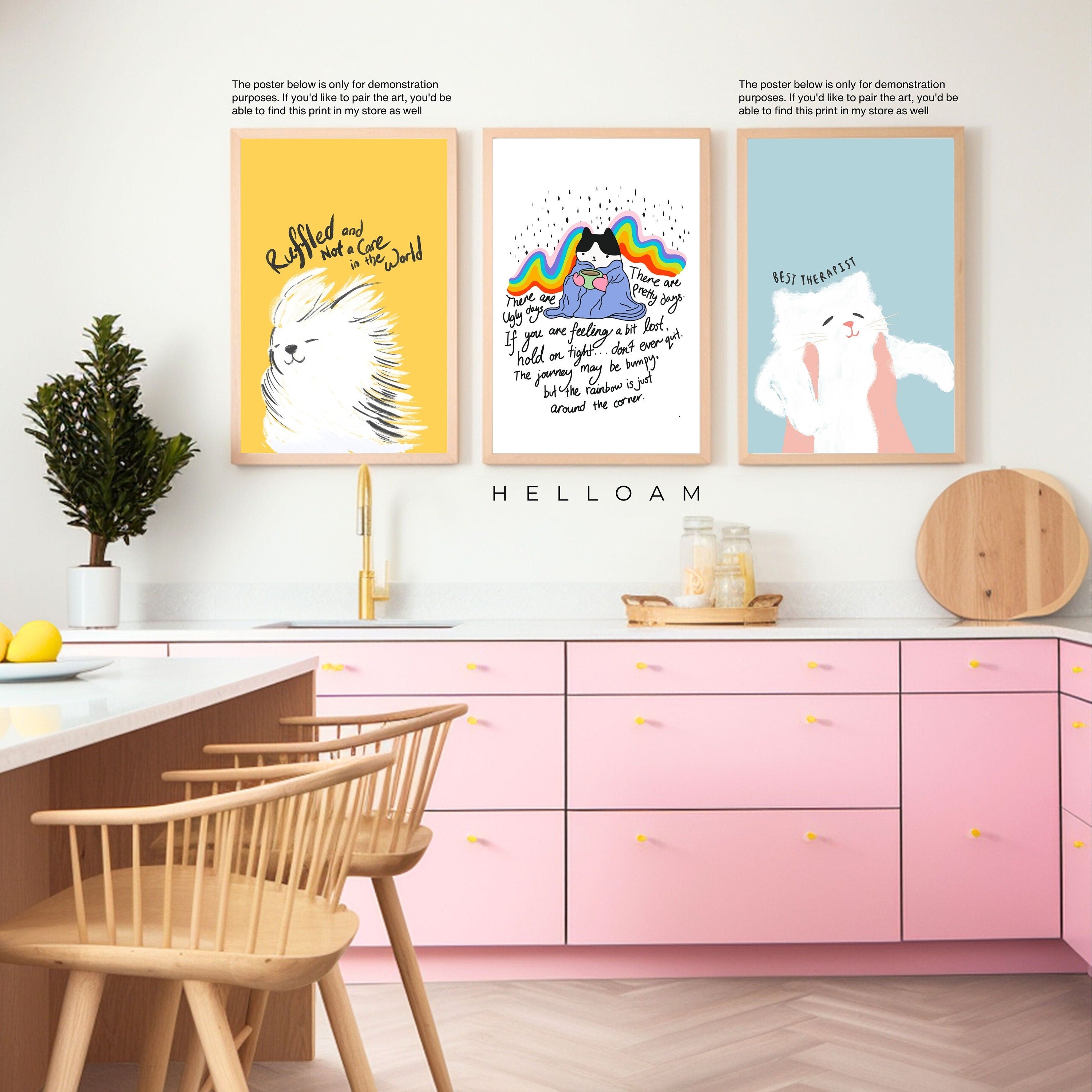 Whimsical Cat Print: Mental Health Boosting Rainbow Wall Art & Kitchen Decor