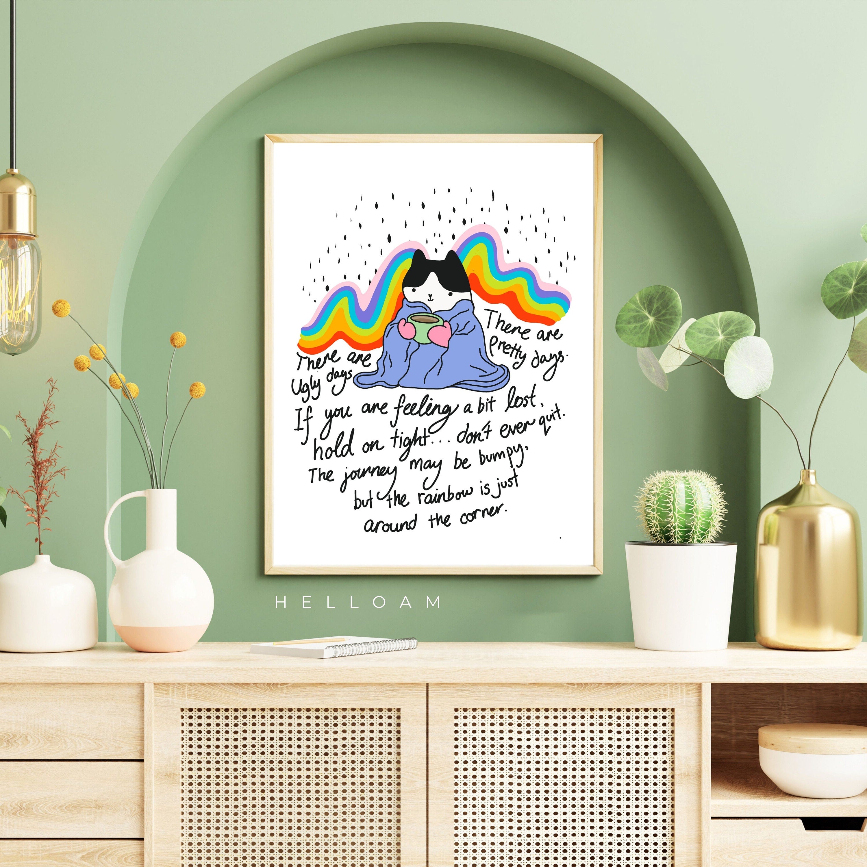 Whimsical Cat Print: Mental Health Boosting Rainbow Wall Art & Kitchen Decor